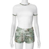Print Contrast Color T Shirt Shorts Suit GDSF-D25ST109