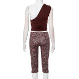 Slash Shoulder Print Two Piece Pants Set GDSF-J25ST006
