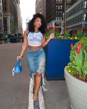 Raw Edge Hole Denim Split Half-body Skirt GSMJ-8001