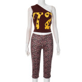 Slash Shoulder Print Two Piece Pants Set GDSF-J25ST006
