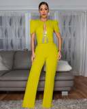 Bow Tie Short Sleeve Casual Wide Leg Jumpsuit OSM-4478