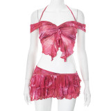 Print Halterneck Sexy Tops Ang Skirts Two Piece Set GDSF-Q25ST102