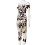 One Shoulder Print Skinny Two Piece Pants Set GDSF-K25ST025