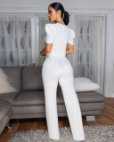 Bow Tie Short Sleeve Casual Wide Leg Jumpsuit OSM-4478