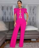 Bow Tie Short Sleeve Casual Wide Leg Jumpsuit OSM-4478