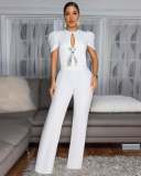 Bow Tie Short Sleeve Casual Wide Leg Jumpsuit OSM-4478