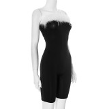 Color Block Hair Collar Wrap Skinny Romper GDSF-D25RP067