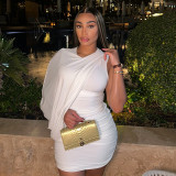 Solid Color Single Shoulder Long Sleeve Midi Dress GDSF-D25DS095