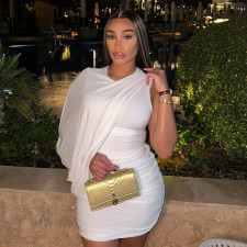 Solid Color Single Shoulder Long Sleeve Midi Dress GDSF-D25DS095