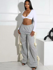 Fashion Tie Bow Solid Color Pants OD-8743