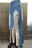 Raw Edge Hole Denim Split Half-body Skirt GSMJ-8001