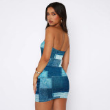 Sexy Print Off Shoulder Tube Tops Dress GPBY-DR957