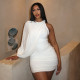 Solid Color Single Shoulder Long Sleeve Midi Dress GDSF-D25DS095