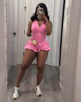 Solid Color Sleeveless Zipper Romper TR-1330