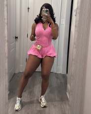 Solid Color Sleeveless Zipper Romper TR-1330