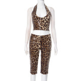 Leopard Print Sequin Sling Vest Seventh Pants Suit GDSF-J25ST027