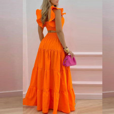 Plus Size Solid Color Sleeveless Two Piece Skirts Set GMAN-8114