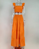 Plus Size Solid Color Sleeveless Two Piece Skirts Set GMAN-8114