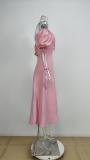 Plus Size Off Shoulder Bubble Sleeve Tie Maxi Dress GMAN-8141