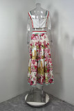 Plus Size Print Patchwork Vest+Long Skirts Suit GMAN-28993