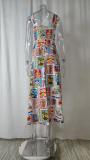 Plus Size Graffiti Print Halter Big Swing Maxi Dress GMAN-24644