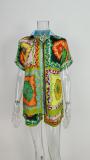 Plus Size Fashion Lapel Shirt Two Piece Shorts Set GMAN-28311