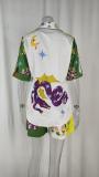 Plus Size Short Sleeve Print Shirt Two Piece Shorts Set GMAN-24532