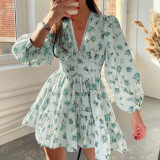 Plus Size V Neck Floral Print V Neck Midi Dress GMAN-8536