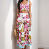 Plus Size Print Patchwork Vest+Long Skirts Suit GMAN-28993