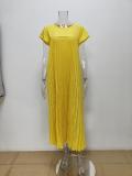 Plus Size Solid Color Pleated Loose Maxi Dress GMAN-28011