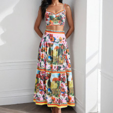 Plus Size Print Patchwork Vest+Long Skirts Suit GMAN-28993