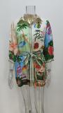 Plus Size Print 3/4 Sleeve Shirt Dress GMAN-28154