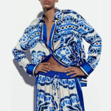 Plus Size Print Long Sleeve Shirt Two Piece Pants Set GMAN-24509