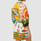 Plus Size Print 3/4 Sleeve Shirt Dress GMAN-28154
