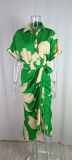 Plus Size Lapel Print Short Sleeve Shirt Dress GMAN-22037-8651
