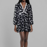 Plus Size V Neck Floral Print V Neck Midi Dress GMAN-8536