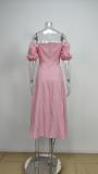 Plus Size Off Shoulder Bubble Sleeve Tie Maxi Dress GMAN-8141