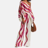 Plus Size Loose Bat Sleeve Top Wide Leg Pants Set GMAN-24130