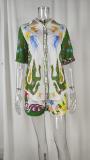 Plus Size Short Sleeve Print Shirt Two Piece Shorts Set GMAN-24532
