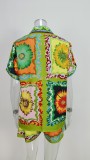 Plus Size Fashion Lapel Shirt Two Piece Shorts Set GMAN-28311