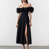 Plus Size Off Shoulder Bubble Sleeve Tie Maxi Dress GMAN-8141