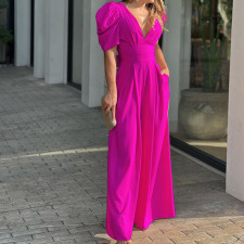 Plus Size Short Sleeve V Neck Loose Jumpsuit GMAN-22152