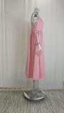 Plus Size Solid Color Sling Big Swing Maxi Dress GMAN-24330
