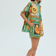 Plus Size Fashion Lapel Shirt Two Piece Shorts Set GMAN-28311