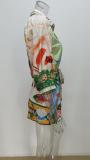 Plus Size Print 3/4 Sleeve Shirt Dress GMAN-28154