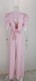 Plus Size Short Sleeve V Neck Loose Jumpsuit GMAN-22152