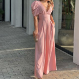 Plus Size Short Sleeve V Neck Loose Jumpsuit GMAN-22152