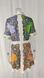 Plus Size Lapel single-breasted Long-sleeve Printed Shirt Dress GMAN-24545