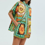 Plus Size Fashion Lapel Shirt Two Piece Shorts Set GMAN-28311
