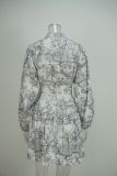 Plus Size Long Sleeve Tie Up Print Midi Dress GMAN-28391